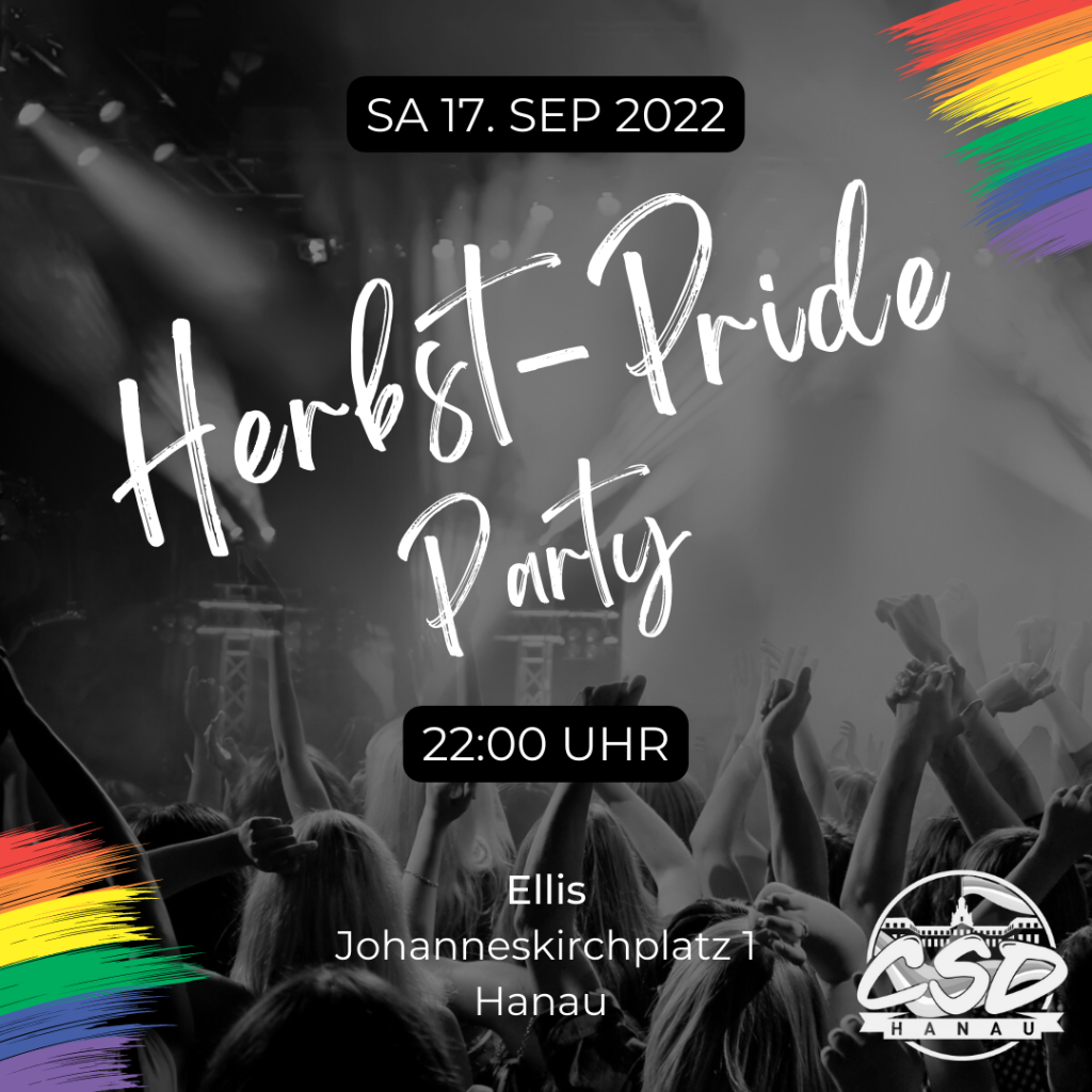 Herbst-Pride - Party. Samstag, 17.09.2022 ab 22:00 Uhr, Ellis, Johanneskirchplatz 1 Hanau